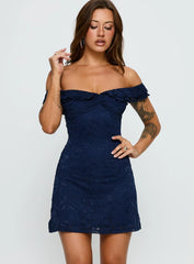 Anabeila Strapless Frill Mini Dress Navy