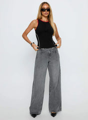 Mckinley Mid Rise Wide Leg Jeans Washed Grey