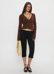 Stefanee Long Sleeve Wrap Top Brown