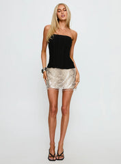 Chrissie Bead Fringe Sequin Mini Skirt Silver