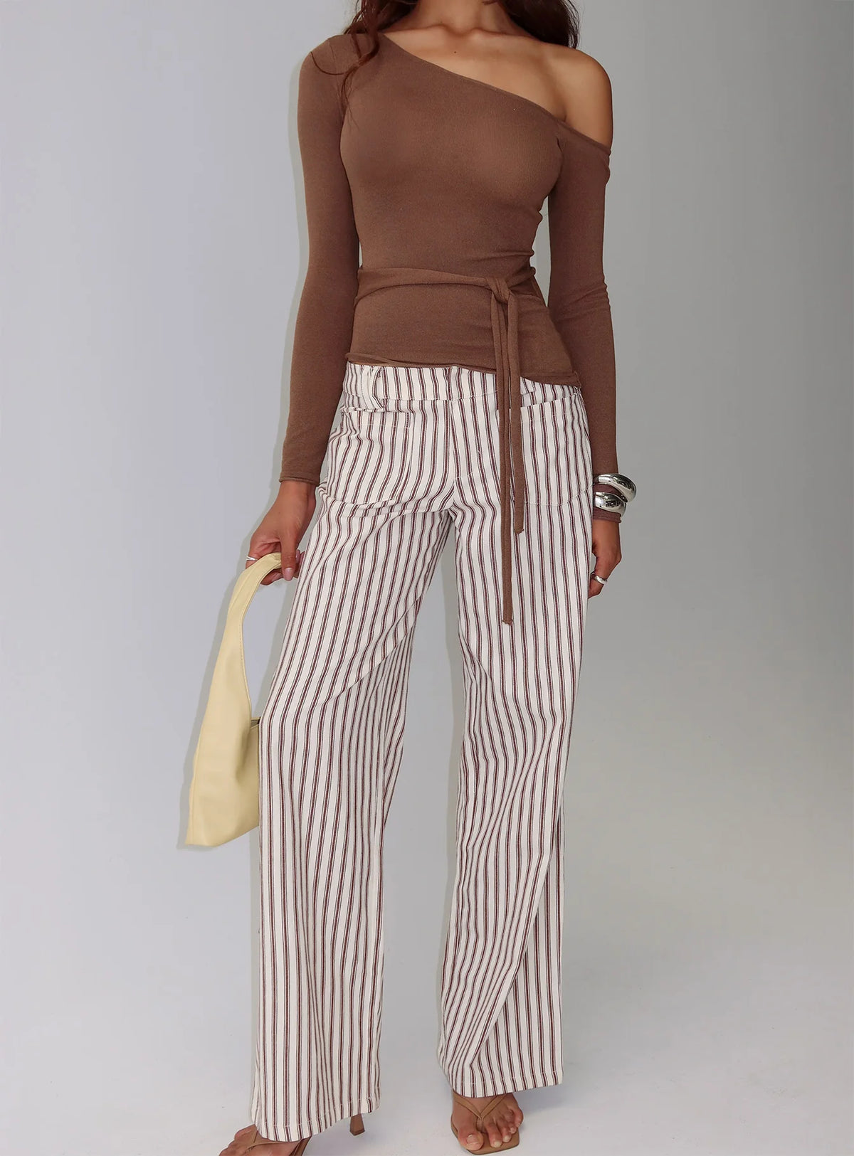 Vendi Low Rise Pant Brown Stripe