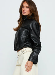 Monay Faux Leather Jacket Black