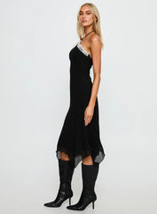 Naila Halter Lace Trim Midi Dress Black