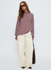 Settle Down Long Sleeve Top Pink / Brown Stripe