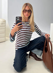 So Composed Boat Neck Long Sleeve Top Blue Stripe