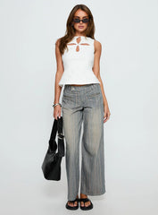 Lifetimes Mid Rise Wide Leg Cargo Jeans Dark Blue Stripe