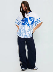 97 Sportstar Oversized Jersey Graphic Top White / Blue