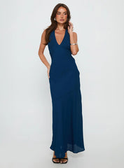 Luannie Halter Scarf Tie Maxi Dress Navy