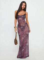 Evera Sheer Built In Bra Maxi Dress Purple