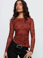 People Watching Long Sleeve Top Red Floral