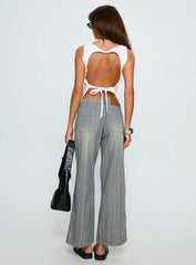 Lifetimes Mid Rise Wide Leg Cargo Jeans Dark Blue Stripe