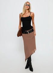 Suella Asymmetrical Midi Skirt Brown Polka Dot