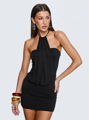 Slip Away Draped Halter Mini Dress Black