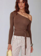 Kastor One Shoulder Long Sleeve Top Chocolate