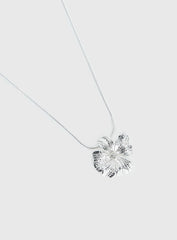 Wish Me Luck Flower Pendant Necklace Silver