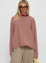 Settle Down Long Sleeve Top Lemon / Burgundy Stripe