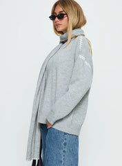 Keriana Contrast Stitch Knit Sweater Grey / White