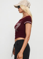 97 Authentic Off Shoulder Graphic Top Maroon