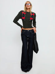 Head In The Clouds Knit Cardigan Grey Argyle