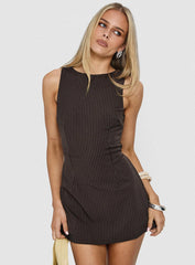 Yumiko Romper Brown Pinstripe