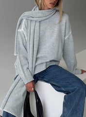 Keriana Contrast Stitch Knit Sweater Grey / White