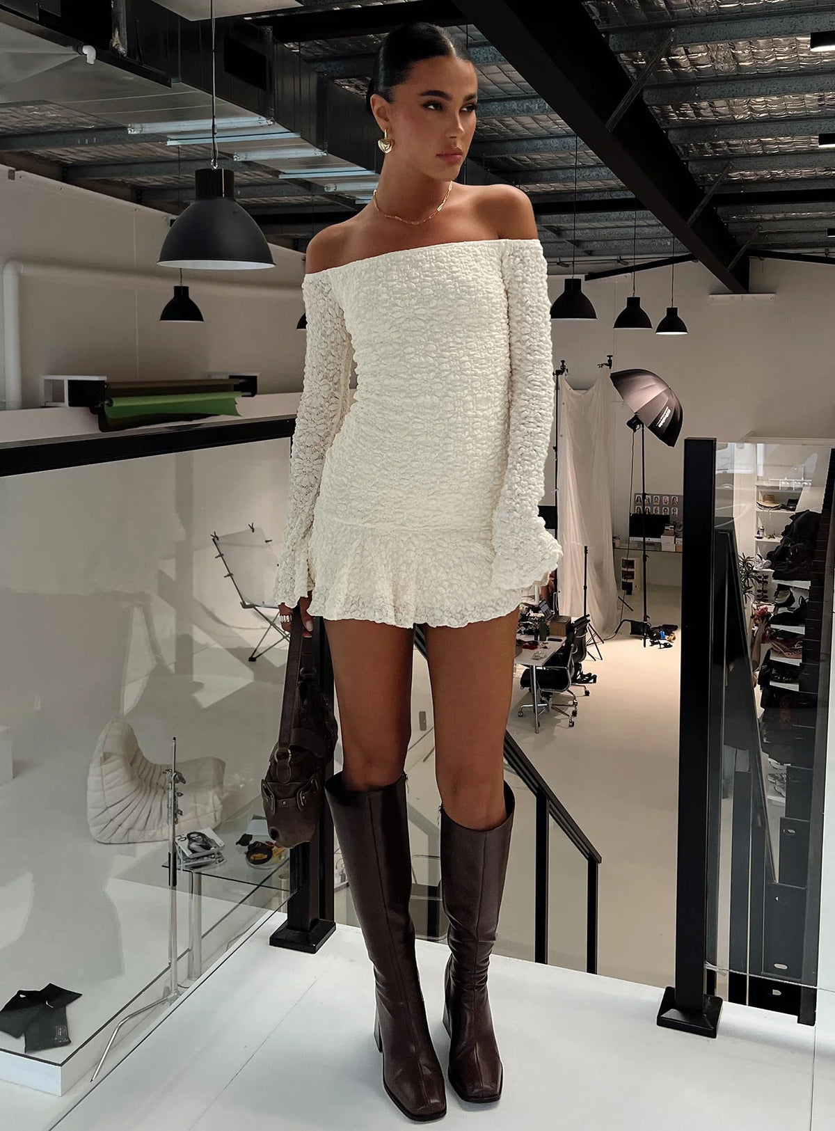 Vancesca Long Sleeve Mini Dress Cream