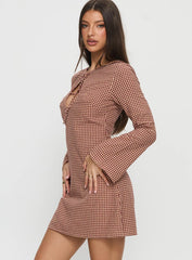 Kassidee Keyhole Long Sleeve Mini Dress Red Check