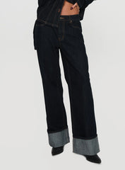 Top Model Low Rise Straight Leg Cuffed Jean Dark Denim