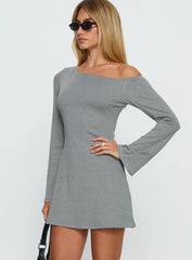 Adrietta Off Shoulder Long Sleeve Mini Dress Grey Marle
