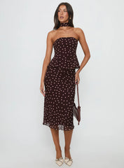 Sydni Scarf Detail Strapless Top Chocolate / Pink Polka