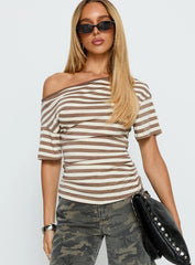 Emlynn Off Shoulder Top Brown Stripe