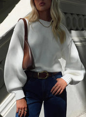 Harmony Balloon Sleeve Knit Sweater White