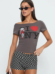 Betty Loves NYC Loose Graphic Top Charcoal