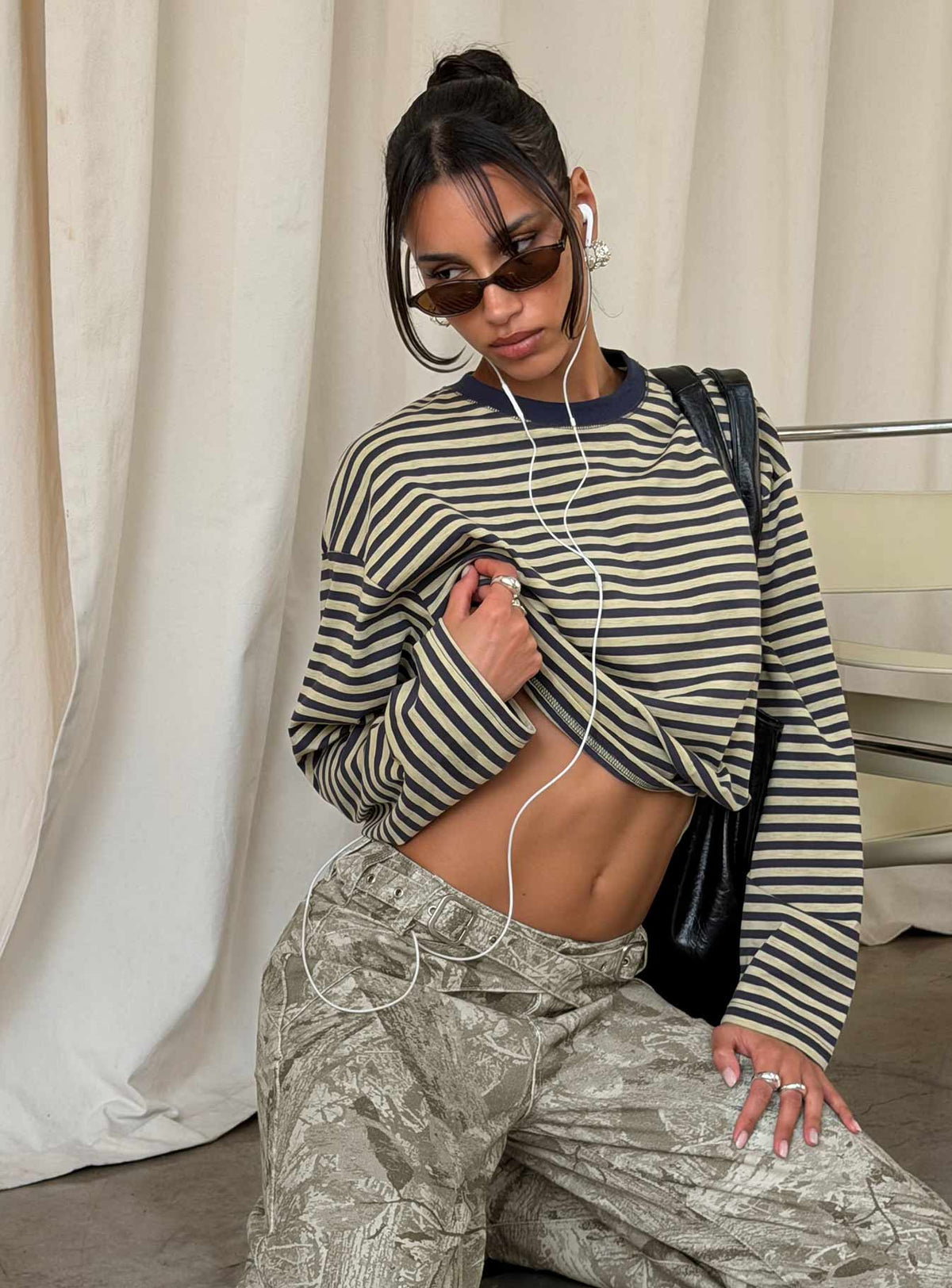 Bloom Long Sleeve Top Beige Stripe