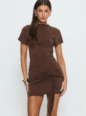 Madlen Open Back Draped Mini Dress Brown