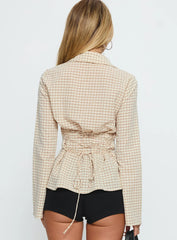Eryx Tie Back Button Up Top Apricot Check